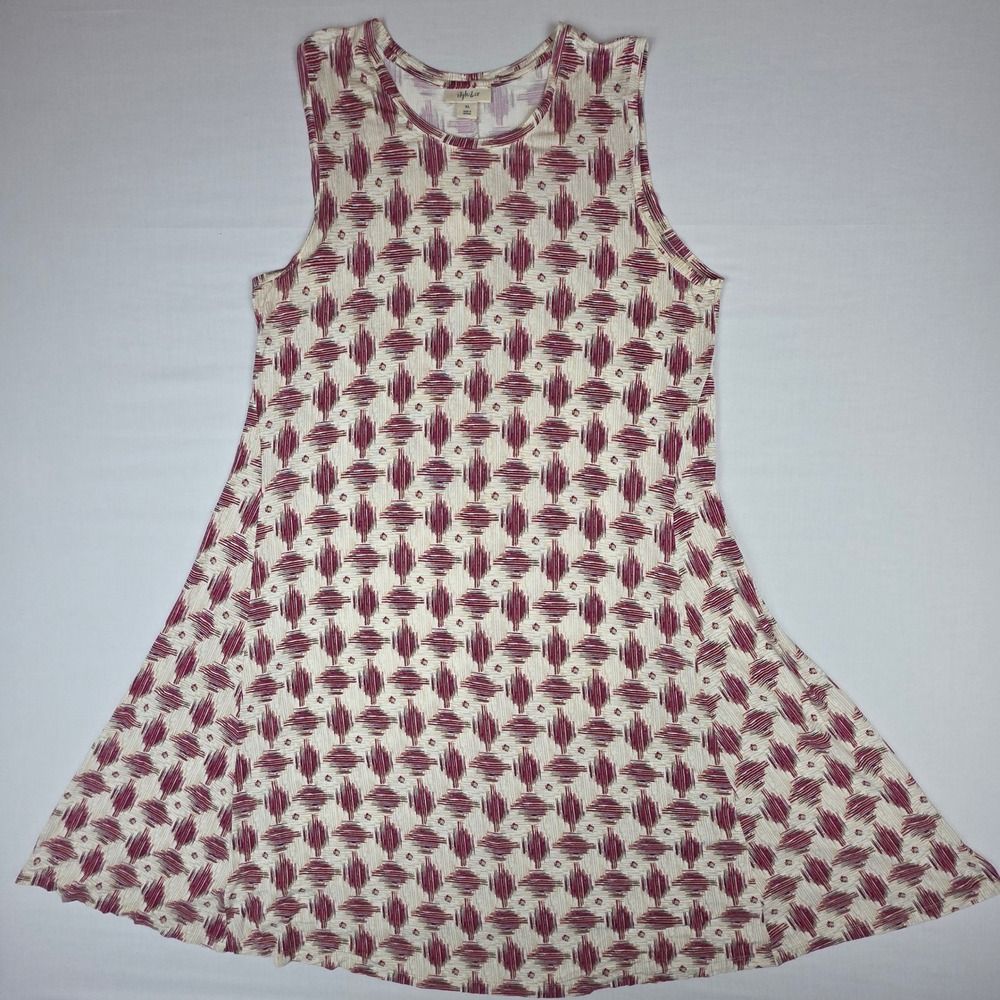 Style & Co Sleeveless Ikat Swing Tank Top Dress Women XL Beige Red Rayon Spandex